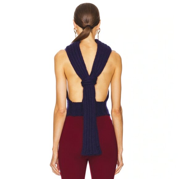 NWT AREA Sleeveless Twisted Knit Top Midnight Blue - Picture 4 of 4